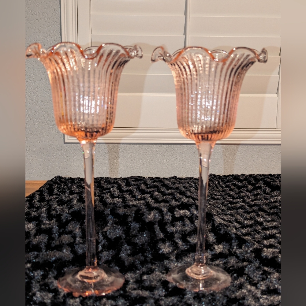 Pink Glass Tall Candle Holders